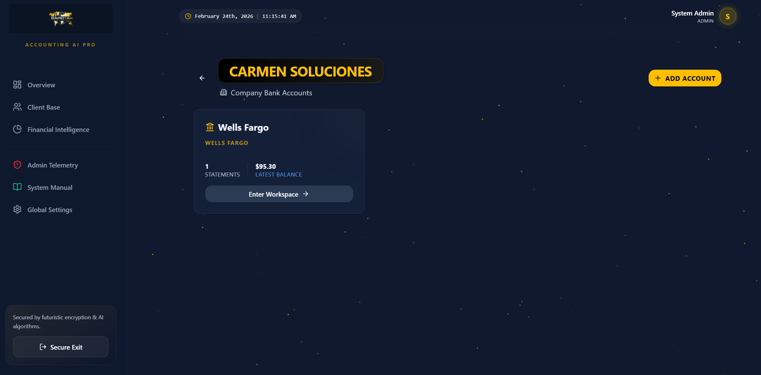 Pantalla de software RAPIDTAX ACCOUNTING